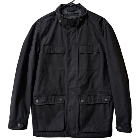 Banana Republic Black Quilted Field Jacket Men's S Faux Leather Trim - Picture 3 of 11